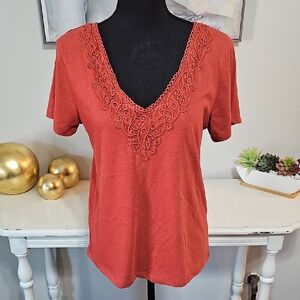 3 for $20 🧶 Bluivy Terracotta Boho Lace Crochet V-Neck Top M